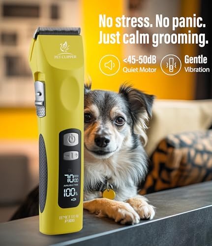 Professional Dog Grooming Clippers with 17H Runtime & Replaceable 440C Blade, 5-Speed Low Noise Electric Dog Shaver for Thick, Matted, Curly Hair, Cordless Clipper for Groomer & Home Use, Yellow - Image 7