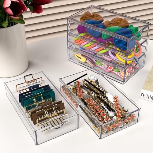 Clear Hair Accessory Organizer Box with 3 Drawers for Bathroom Vanity - Image 2