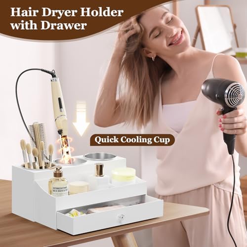 GFWARE Hot Hair Styling Tool Organizer with Drawer & 3 Cooling Cups, White - Image 2