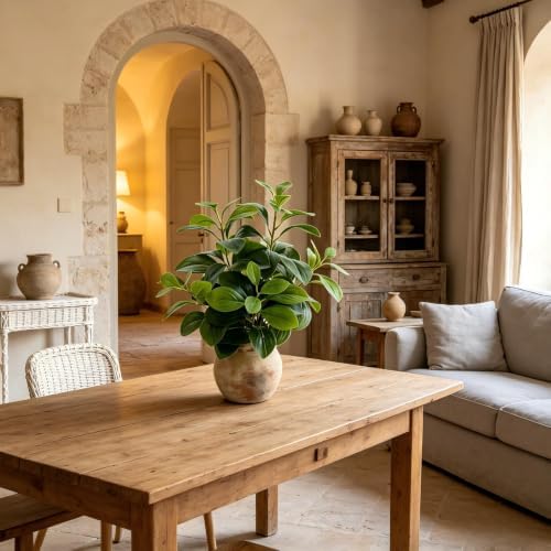 AlphaAcc Fake Faux Potted Plant Ficus Ceramic Pot Rustic Home Decor - Image 3