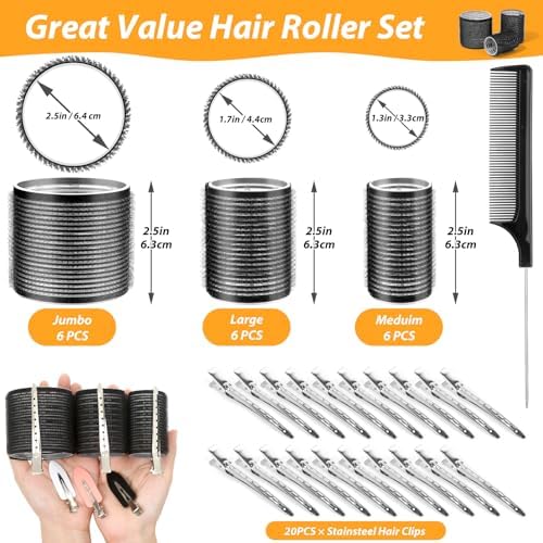 39PCS Self Grip Curlers 3 Sizes - Black 2.5in, 1.9in, 1.4in Rollers with Duckbill Clips for Long, Medium, Short, Thick, Fine Hair Volume and Bangs (Black) - Image 2