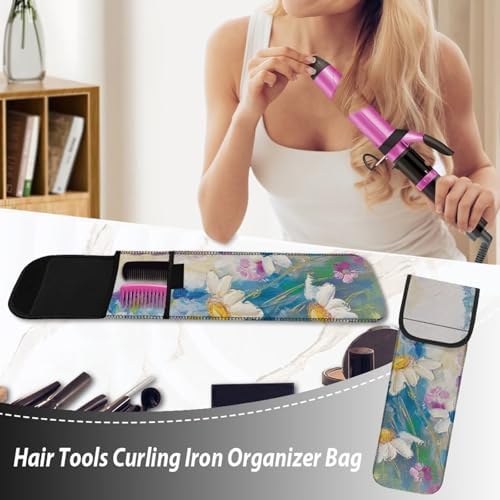 Flashideas Daisy Flat Iron Case Curling Iron Organizers and Storage with Pocket Heat Resistant Neoprene Curling Iron Holder Universal Curling Iron Cover Sleeve Hot Tools Travel Bag - Image 3
