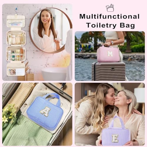 TOPEAST Gifts for Friends - Friendship Gifts for Women, Travel Toiletry Bag for Women, Hanging Toiletry Bag, Monogrammed Initial Toiletry Pouch Makeup Bag - Letter F, Pink - Image 6