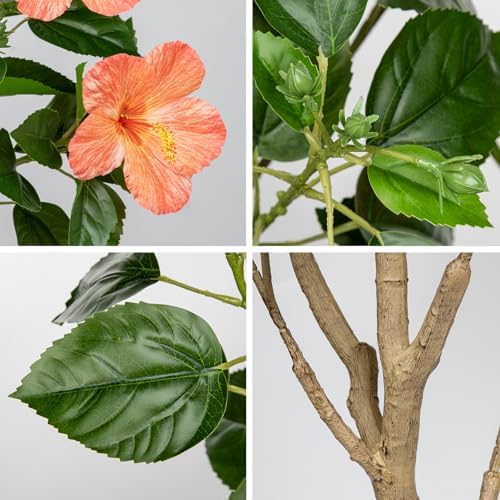 Briful 49.6" Artificial Hibiscus Trees 2 Pack, Faux Tropical Plants, Peach - Image 5