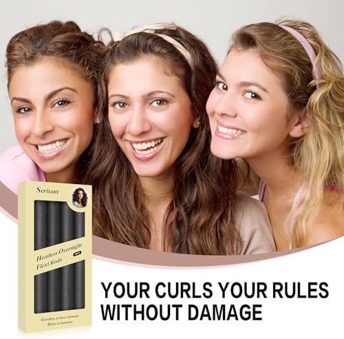 Seritant Heatless Curls Overnight with Satin Head Scarf, Velvet Hair Rollers for Blowout Look, No Heat Curling Rod for Long Thick Hair, Soft Sleep In Flexi Rods - Image 7