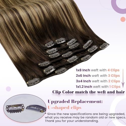 LaaVoo 150g Hair Extensions Clip Ins Human Hair Rich Brown Balayage - Image 3
