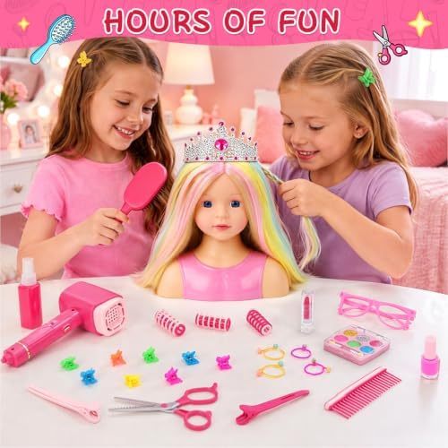 Doll Head for Hair Styling Makeup, Pretend Play Beauty Salon Toys for Girls - Image 2