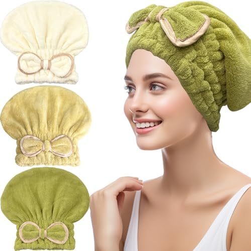 Jseng 3Packs Microfiber Hair Towel for Women - Quick-Drying, Super Absorbent Hair Wrap with Bow Design, Soft Hair Towel Turban for Curly Long Wet Hair by Jseng