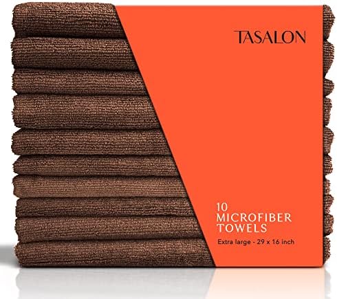 TASALON Microfiber Salon Hair Towels 10 Pack, 29" x 16" Ultra-Soft - Brown by TASALON