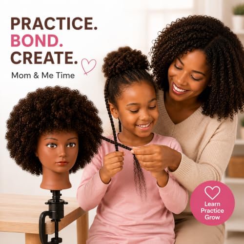 Afro Curly Mannequin Head with 100% Human Hair Curly Hair Hairdresser Hair Styling Cosmetology Manikin Head Doll head for Hairdresser Practice Styling Dye Braiding with Clamp Stand - Image 6