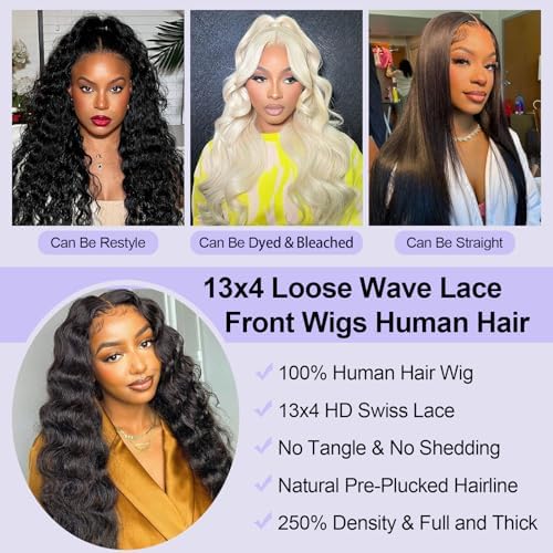 13x4 Loose Wave Lace Front Wigs Human Hair 250% Density Pre Plucked 20 Inch - Image 2