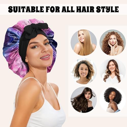 Satin Hair Braid Bonnet for Sleeping Double Layer Elastic Wide Soft Tie Band Hair Silk Lined Sleep Cap Women Girls - Image 4