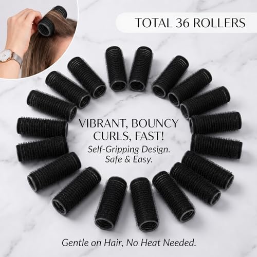 19PCS Self Grip Small Hair Rollers for Women Heatless Velcro Rollers for Hair Volume Set with Tail Comb for Medium Short Hair and Bangs DIY Curly Hairstyle(Black) - Image 4