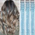 18 Pcs Hair Tinsel Clip in, 20.5 Inch Glitter Tinsel Hair Extensions, Shiny Sparkling Fairy Hair Tinsel Clips, Dazzling Party Hair Accessories for Girls Women Kids (Sky blue) by Nielp