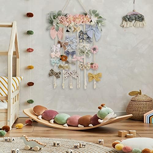 POVETIRE Bow Holder for Girls Hair Bows, Clips Hanging Organizer Baby Headband Storage Hair Accessory Display for Wall Room Baby Nursery Decors (Flower) - Image 5
