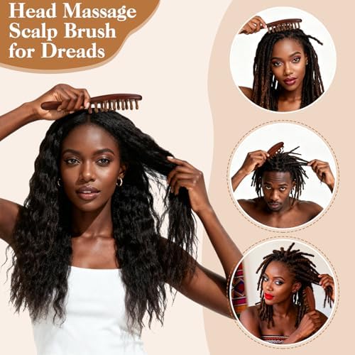 ProSuites 3 Pack Wooden Scalp Massager Tool Loc Combs,Long Handle Head Massage Scalp Loc Brush for Dreads,Multifunctional Hair Massager Tool for Men & Women - Image 5
