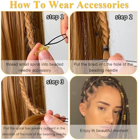 220 Pcs Viking Gold Hair Accessories for Braids Loc Jewelry for Women Hair Dreadlock Metal Hair Beads Rings Cuffs for Braids Beard Decoration Gold - Image 4
