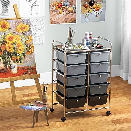 Giantex 10 Drawers Rolling Cart, Classroom Organizers, Storage Cart with Wheels, for Teacher Office Home School Supplies Tool Craft Art Paper, Black Gradient - Image 4