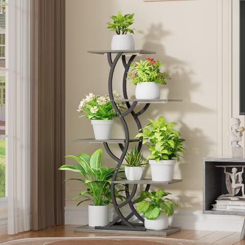 Plant Stand Indoor with Grow Lights - 5 Tiered Corner Plant Shelves (Gray) - Image 3