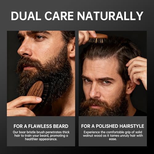 Small Travel Beard Brush for Men, Boar Bristles with Black Walnut Wood - Image 2