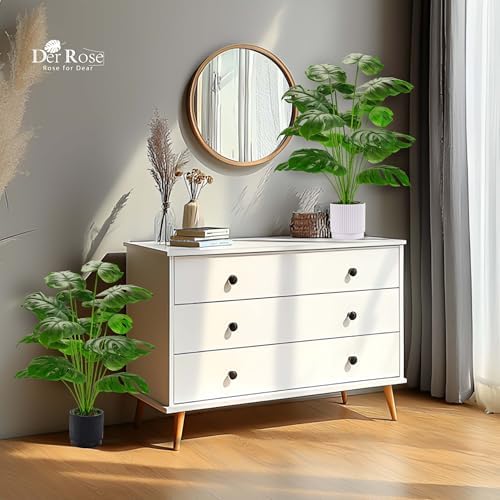 Der Rose 2 Pack 28" Fake Plants, Monstera Plants in White and Black Pots - Image 5