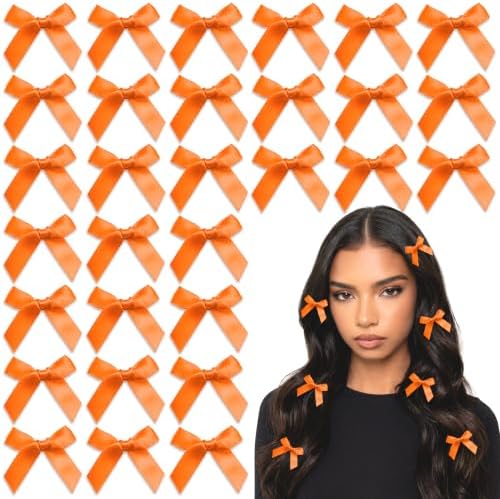 30PCS Bows for Hair Orange Halloween Bow Hair Clips Satin Small Hair Bows Mini Y2K Hair Accessories for Women Girls by YAEISM