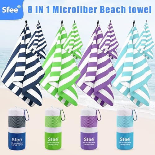 Sfee 4 Pack(8Pcs) Microfiber Travel Towel, Beach Towel Quick Dry Towel Camping Towel Super Absorbent Compact Lightweight Sports Gym Towels for Beach, Gym, Hiking, Pool, Backpacking, Bath, Yoga - Image 2