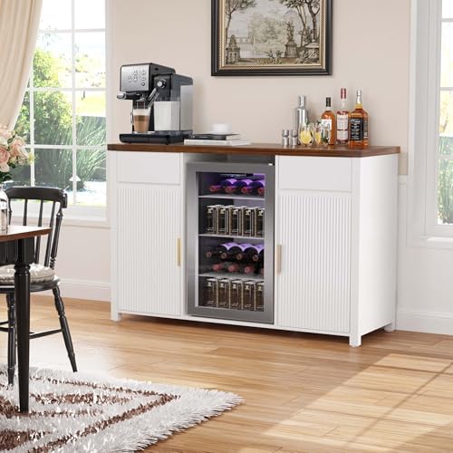 GDLF 53.2" Coffee Bar Cabinet with Fridge Space,Fluted Sideboard,White - Image 3