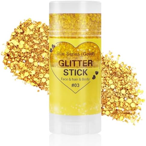 Mysense Gold Body Glitter Stick,Sparkling Face Hair Glitter,Mardi Gras Accessories,Singer Concert Festival Rave Outfit for Women,Mermaid Sequins Chunky Glitter Makeup by Mysense