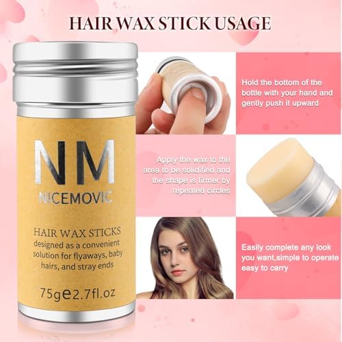 Hair Wax Stick Set for Flyaways Stocking Stuffers for Women Kids Christmas/Birthday Gifts Hair Accessories for Women Girls Teen Girls Trendy Stuff, Hairs Slick Stick Styling Tools Baby Hairs Gel Pink - Image 3