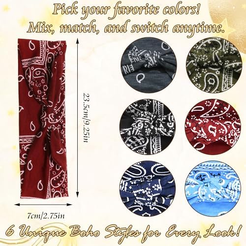 6 Pcs Bow Headbands for Women Paisley Print Hair Bands - Image 4