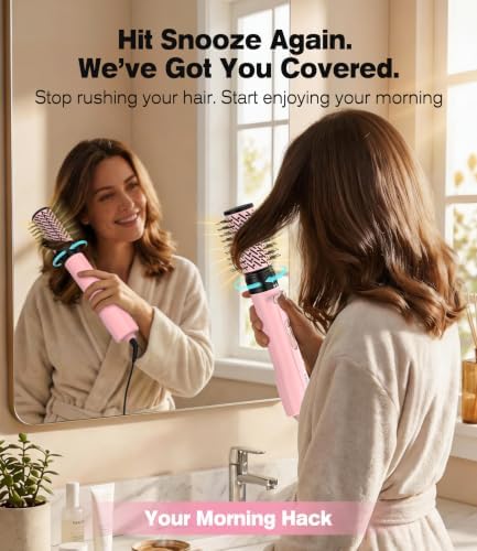 FARERY Hot Air Brush 1000W — 4-in-1 Volumizer & Styler for Damp Hair, Hold-to-Rotate Round Brush Hair Dryer Brush for Volume, Smooth & Curl, Diffuser Included, Best for Fine to Medium-Thick Hair - Image 6
