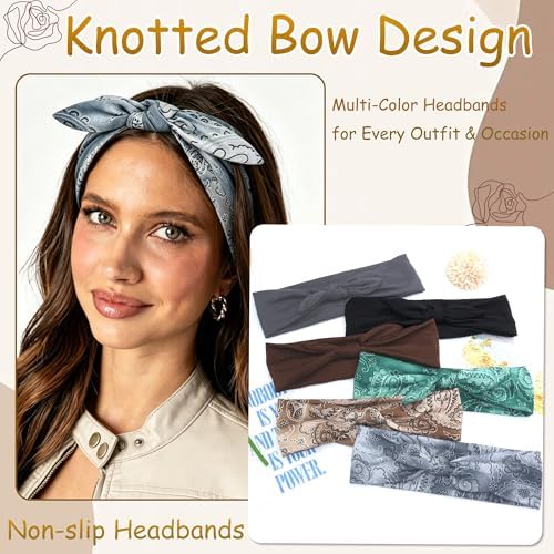 6 Pcs Short Bow Headbands for Women Paisley Print Hair Band - Image 3