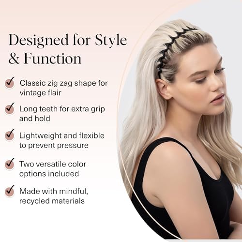 Kitsch Zig Zag Headbands for Women - Black and Tortoise, 2 pcs - Image 4