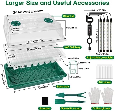 BlumWay Seed Starter Tray with Grow Light, Humidity Dome, 2 Pack 80 Cells - Image 3
