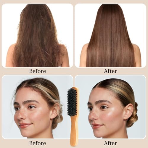 Boar Bristle Slick Back Hair Brush for Smooth Flyaways, Frizz, Sleek Ponytail, Buns and Edge Baby Hair, Teasing | Hair Comb, Edge Brush, Teasing Brush Styling Accessories for Girls, Kids, Women & Men - Image 4