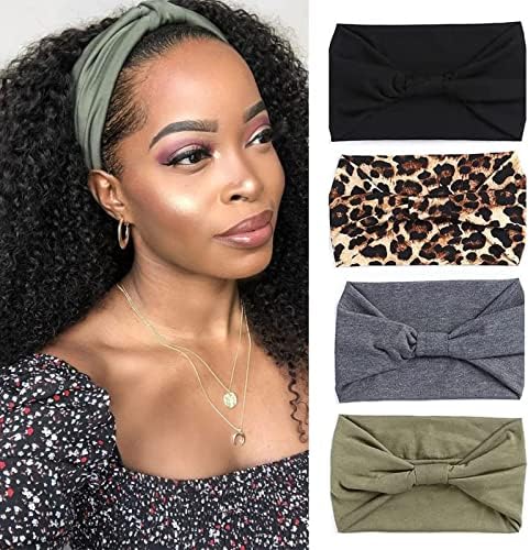 Kachanaa 4 Pack Wide Headbands for Women Elastic Boho Bandeau Headbands African Sport Yoga Workout Turban Head Bands Hair Accessories(Exquisite) by Kachanaa