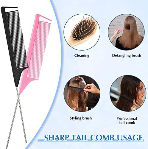 Chengu 26 Pcs Hair Braiding Tools for Mardi Gras Magnetic Wrist Pin Holder Wristband Stainless Steel Pintail Rat Tail Comb Hair Parting Ring with Alligator Plastic Clip Kit for Carnival Party Style - Image 3