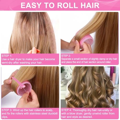 Super Jumbo Hair Rollers, 12 Pack Self Grip Salon Hairdressing Curlers, Hair Curlers Sets, DIY Curly Hairstyle for Long Hair, Colors May Vary, Jumbo Plus - Image 5