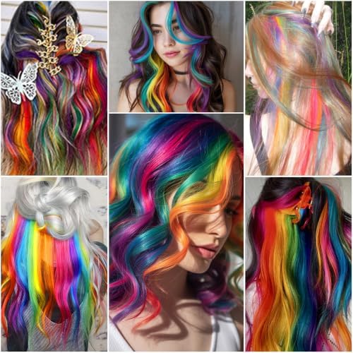 25 PCS Colored Hair Extensions Clip In Synthetic Rainbow Hairpieces - Image 6