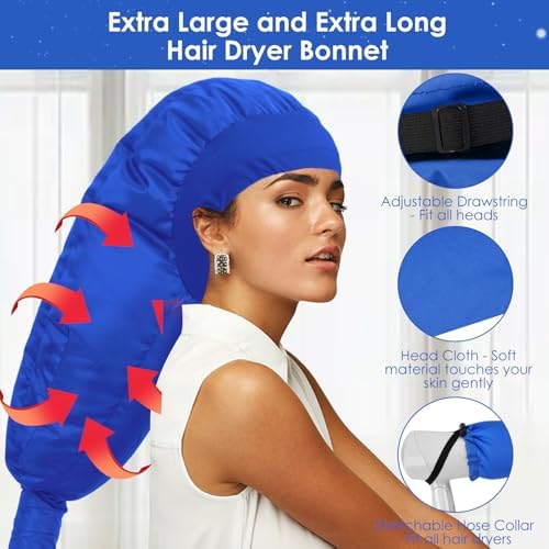 TEPENAR Hair Dryer Bonnet Attachment: Upgraded Extra Large Hooded Dryer Adjustable Hair Dryer Caps - Easy to Use for Natural Curly Textured Hair Care Styling Fast Drying - Blue - Image 2