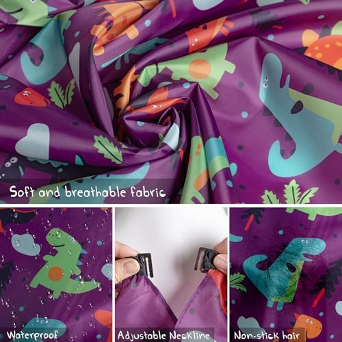 Gealaek Kids Haircut Cape and Neck Duster Brush Set with Dinosaur Pattern Kids Barber Cape 55x40 Inches for Boys & Girls Salon Cape Kit (Purple) - Image 5