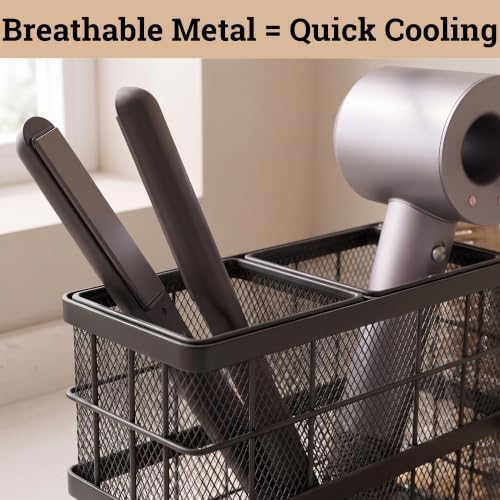 Hair Tool Organizer Countertop, Breathable Metal & Bamboo, Heat-Resistant - Image 4