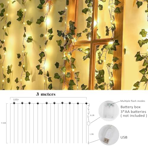 RECUTMS Fake Wall Curtain Ivy Vines with String Lights for Room Decor 196Ft - Image 3
