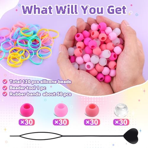 Tinkrstuff 120Pcs 14mm Light Pink Mix Large Silicone Hair Beads - Image 3