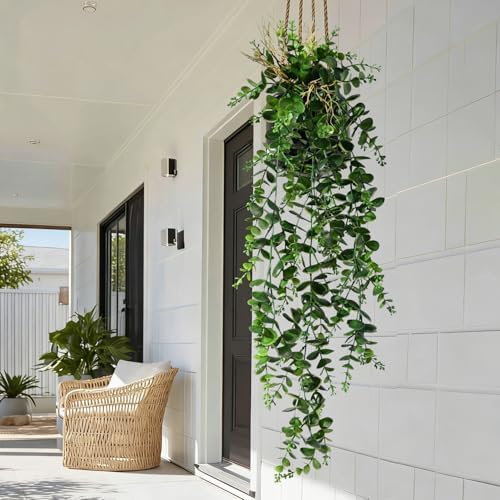 Artificial Hanging Plant 2 Pcs Faux Eucalyptus Vine Ivy Vine Faux Plant Fake Potted Greenery for Wall Living Room Home Shelf Office Bathroom Outdoor Indoor Decor (Type 2) - Image 5