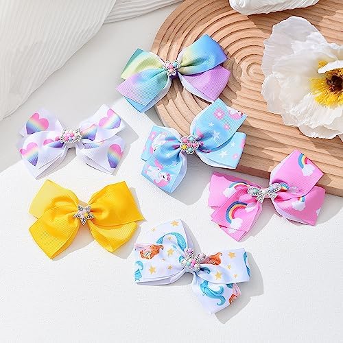 5 Inch Hair Bows for Girls Colorful Rainbow Little Girls Hair Bow With Alligator Clips for Toddlers Children Kids 12 Pcs - Image 3