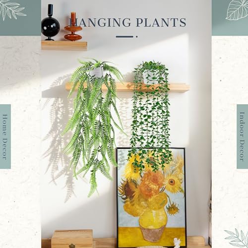 Der Rose 4Pcs Fake Hanging Plants with White Pots for Bright Shelf Decor - Image 6
