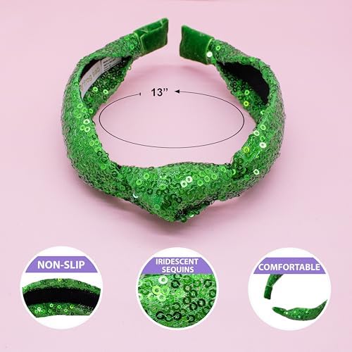 FROG SAC St. Patrick's Day Knot Headband for Girls, Green Sequin Knotted Hair Band Accessories for Kids, Sparkly Iridescent Little Girl Headbands for Children, Cute Sparkle Head Band - Image 4