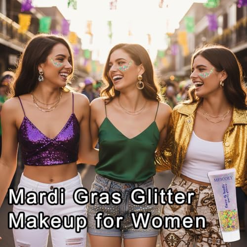 MEICOLY Mardi Gras Brazil Face Glitter Gel, Holographic Halloween Body Glitter, Skin-Friendly Hair Accessories for Kids & Adults, Gold Green Purple Mixed Game Day Spirit Day Hair Glitter - Image 2